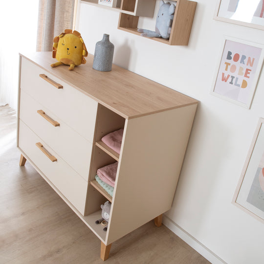 Changing Table 'Jil' with Drawers - Removable Changing Top Attachment - Cashmere / Chestnut – Lifestyle Image (6/13)