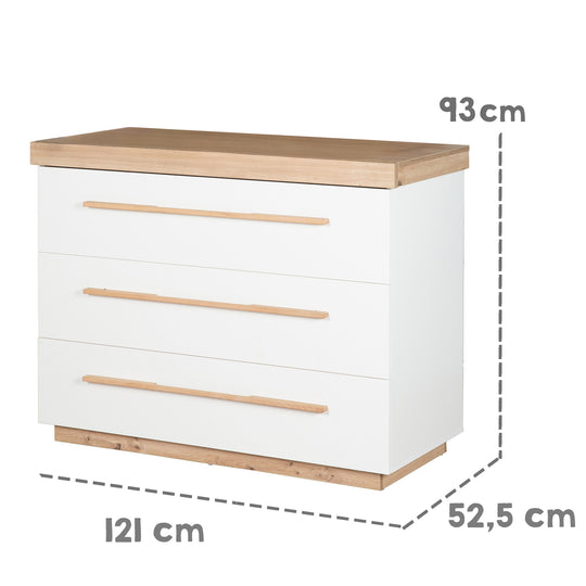 Commode à langer 'Lumo' avec soft-close tiroirs & extension totale - Blanc / artisan chêne – Infographie (6/11)