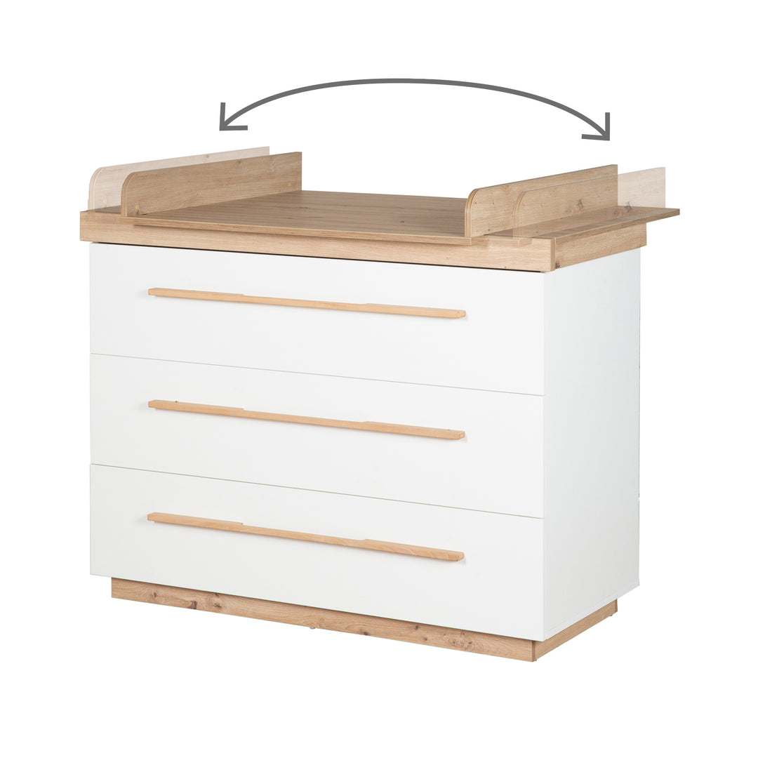 Commode à langer 'Lumo' avec soft-close tiroirs & extension totale - Blanc / artisan chêne – Infographie (8/11)