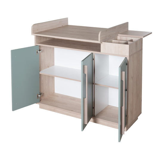 Baby Dresser 'Selva' 3-Door - Open Compartments & Soft-Close - Reed Green / Virginia Chestnut – Cutout (11/11)
