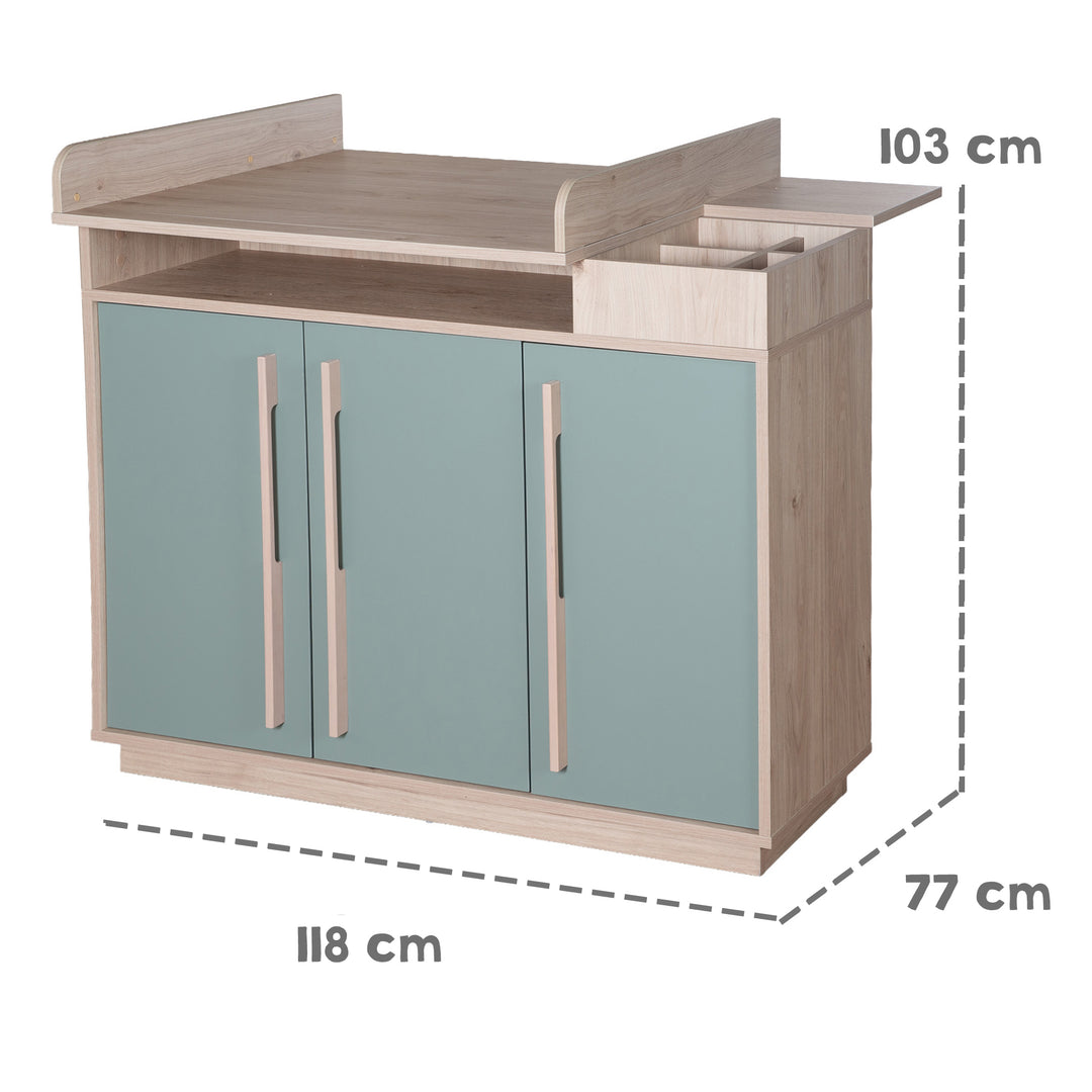 Baby Dresser 'Selva' 3-Door - Open Compartments & Soft-Close - Reed Green / Virginia Chestnut – Infographic (7/11)