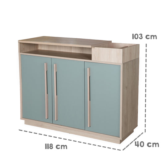Baby Dresser 'Selva' 3-Door - Open Compartments & Soft-Close - Reed Green / Virginia Chestnut – Infographic (5/11)