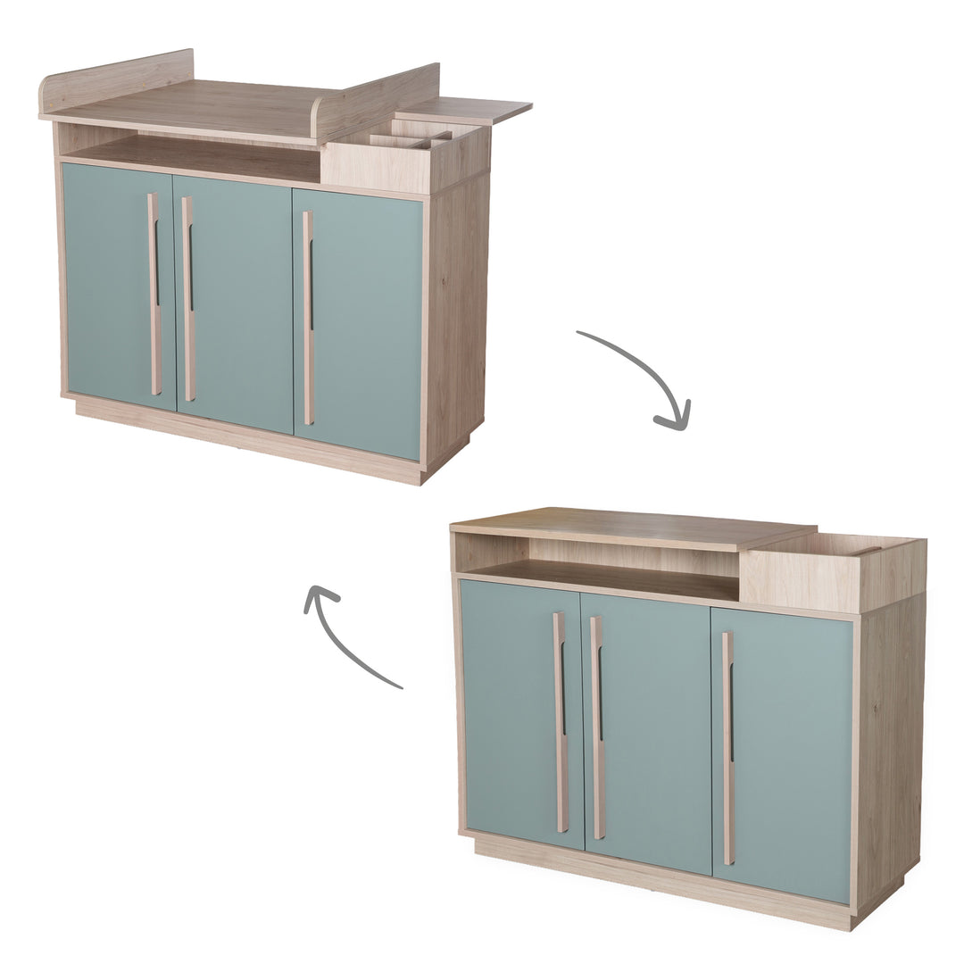 Baby Dresser 'Selva' 3-Door - Open Compartments & Soft-Close - Reed Green / Virginia Chestnut – Infographic (4/11)