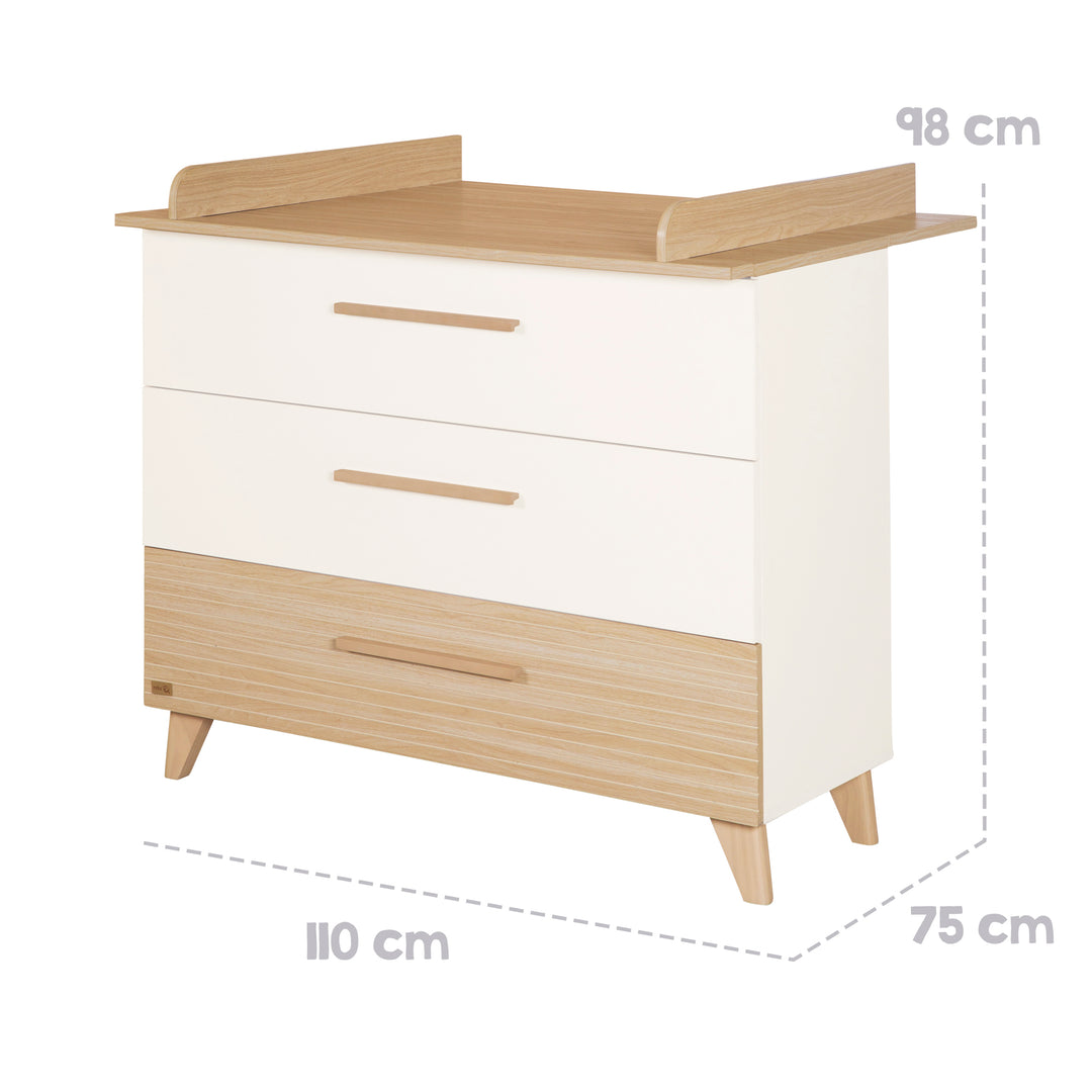 Cómoda cambiador 'Theo' con cajones - Convertible - Blanco / roble – Infografía (4/25)