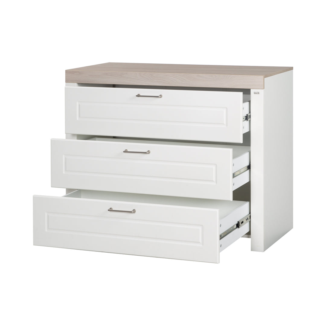Cassettiera 'Felicia' con 3 cassetti - Maniglie in metallo - Bianco / decoro legno – Ritaglio (3/7)