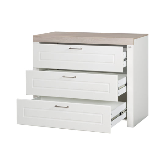 Cassettiera 'Felicia' con 3 cassetti - Maniglie in metallo - Bianco / decoro legno – Ritaglio (3/7)