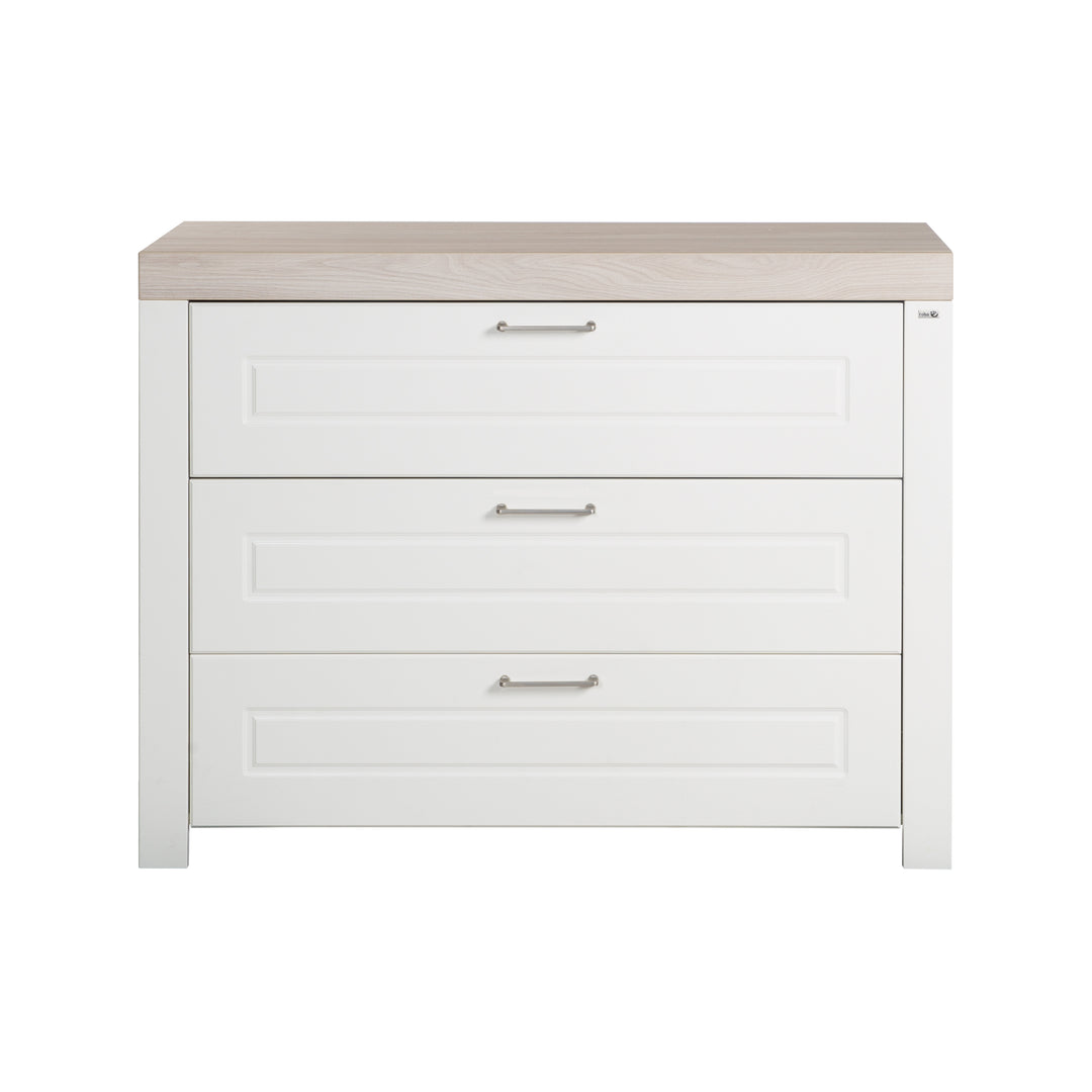 Cassettiera 'Felicia' con 3 cassetti - Maniglie in metallo - Bianco / decoro legno – Ritaglio (4/7)