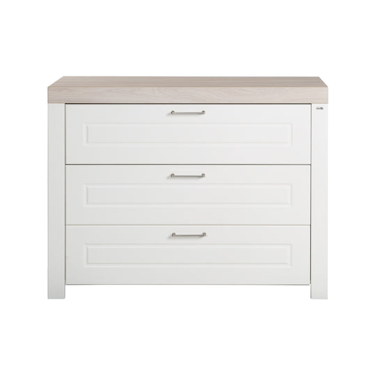 Cassettiera 'Felicia' con 3 cassetti - Maniglie in metallo - Bianco / decoro legno – Ritaglio (4/7)