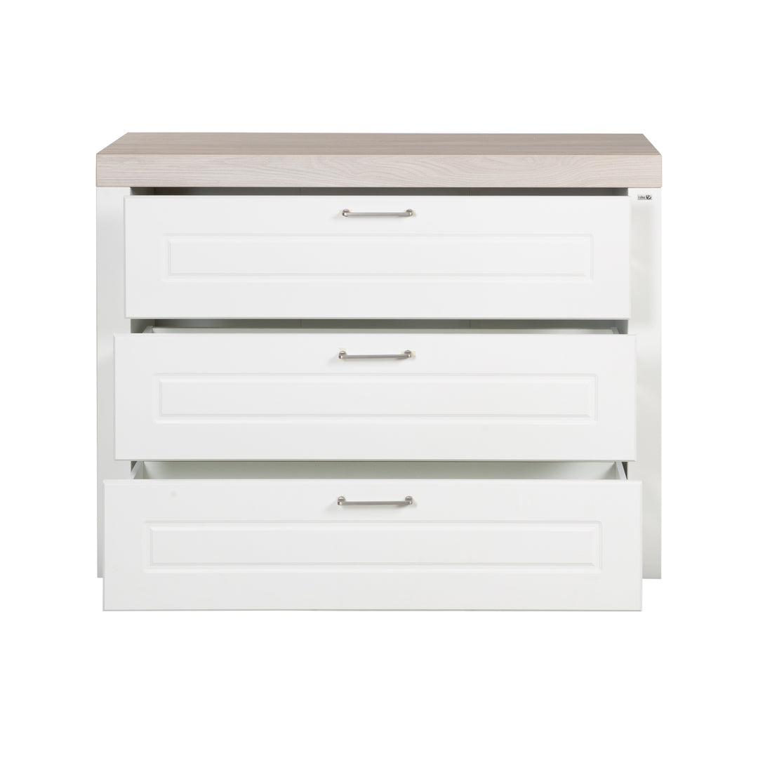 Cassettiera 'Felicia' con 3 cassetti - Maniglie in metallo - Bianco / decoro legno – Ritaglio (5/7)