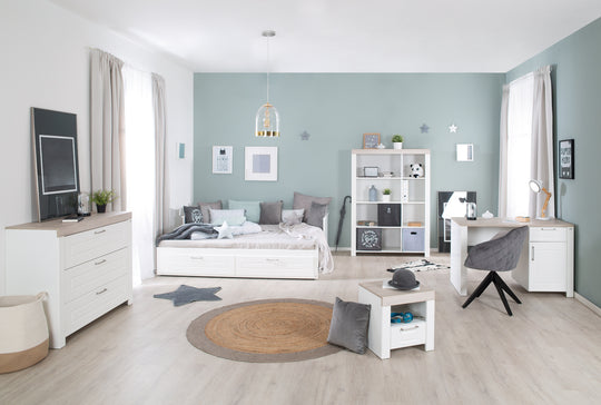 Cassettiera 'Felicia' con 3 cassetti - Maniglie in metallo - Bianco / decoro legno – Foto speciale (6/7)