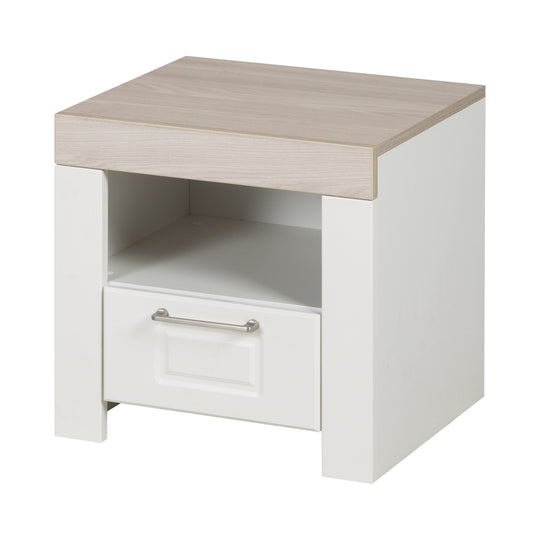 Comodino 'Felicia' con cassetto & aperto scomparto - Bianco / luna elm – Ritaglio (1/5)