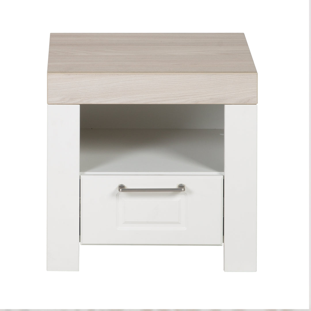 Comodino 'Felicia' con cassetto & aperto scomparto - Bianco / luna elm – Ritaglio (4/5)