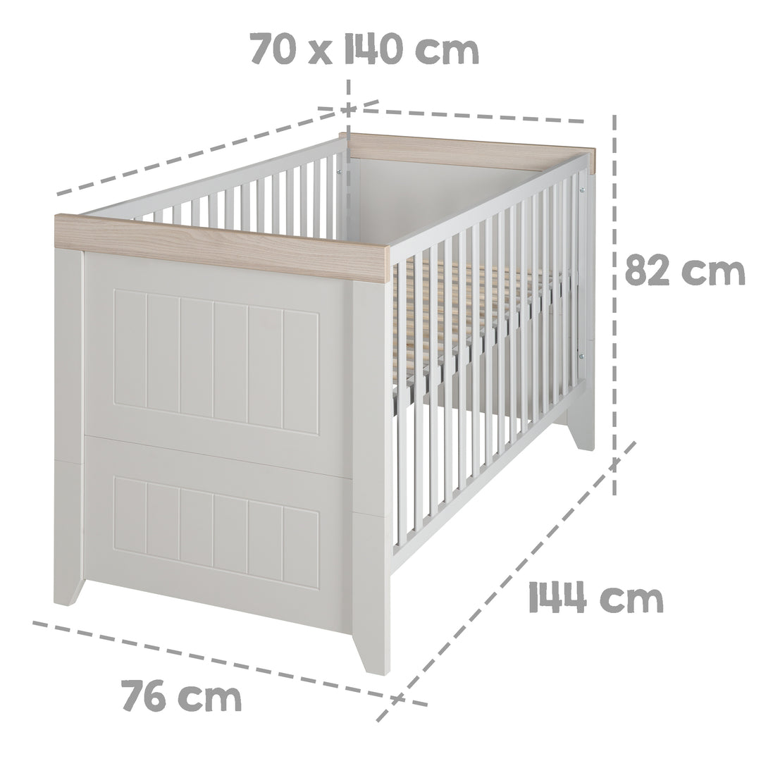 Lettino combinato 'Helene', 70 x 140 cm, regolabile e trasformabile, 3 sbarre removibili – Infografica (4/7)
