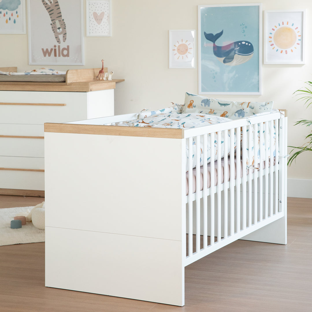 Lit enfant combiné 'Lumo' 70x140 cm - Réglable en hauteur - Blanc / artisan chêne – Photo d'ambiance (2/10)