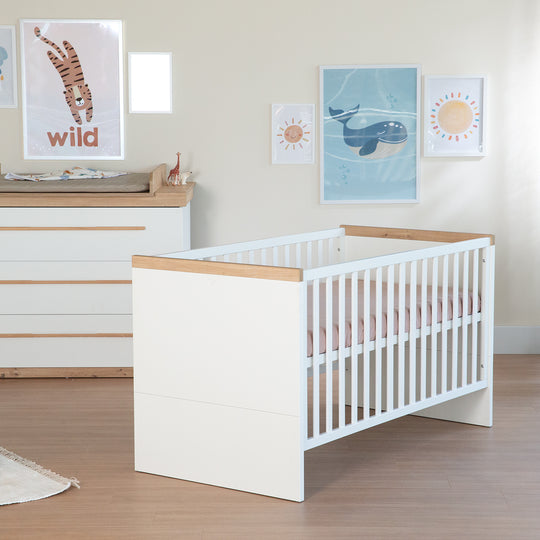 Lit enfant combiné 'Lumo' 70x140 cm - Réglable en hauteur - Blanc / artisan chêne – Photo d'ambiance (6/10)