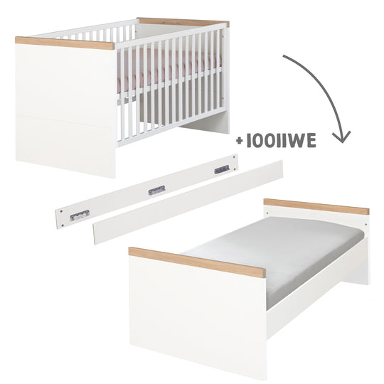 Lit enfant combiné 'Lumo' 70x140 cm - Réglable en hauteur - Blanc / artisan chêne – Infographie (4/10)