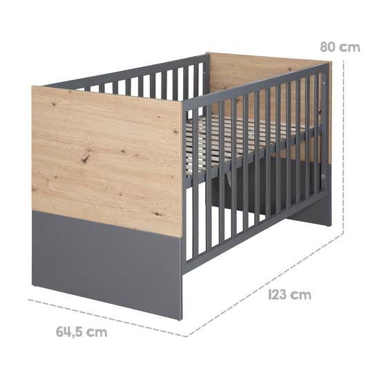 2 in 1 Baby- & Beistellbett 'Anna' 60 x 120 cm - Anthrazit / Dekor in Kent Eiche – Infografik (7/10)