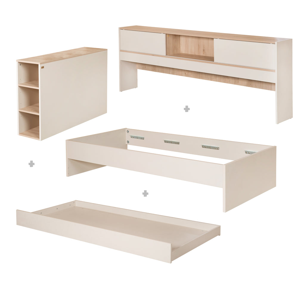 Stauraumbett 'Elis' 90 x 200 - Kinderbett 4-teilig - Cashmere / Virginia Chestnut – Infografik (2/17)