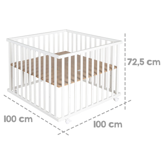 Box 'Little Stars', 100 x 100 cm, sicuro box incl. inserto protettivo & rotelle, bianco – Infografica (7/8)