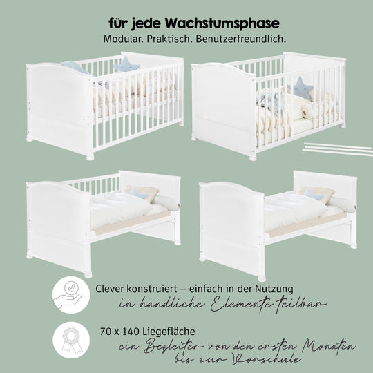 Complete Bed Set 'Little Stars', 70 x 140 cm, Convertible, incl. Bedding, Canopy, Nest Bumper & Mattress – Infographic (16/22)