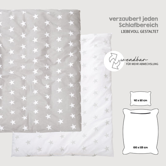 Complete Bed Set 'Little Stars', 70 x 140 cm, Convertible, incl. Bedding, Canopy, Nest Bumper & Mattress – Infographic (18/22)