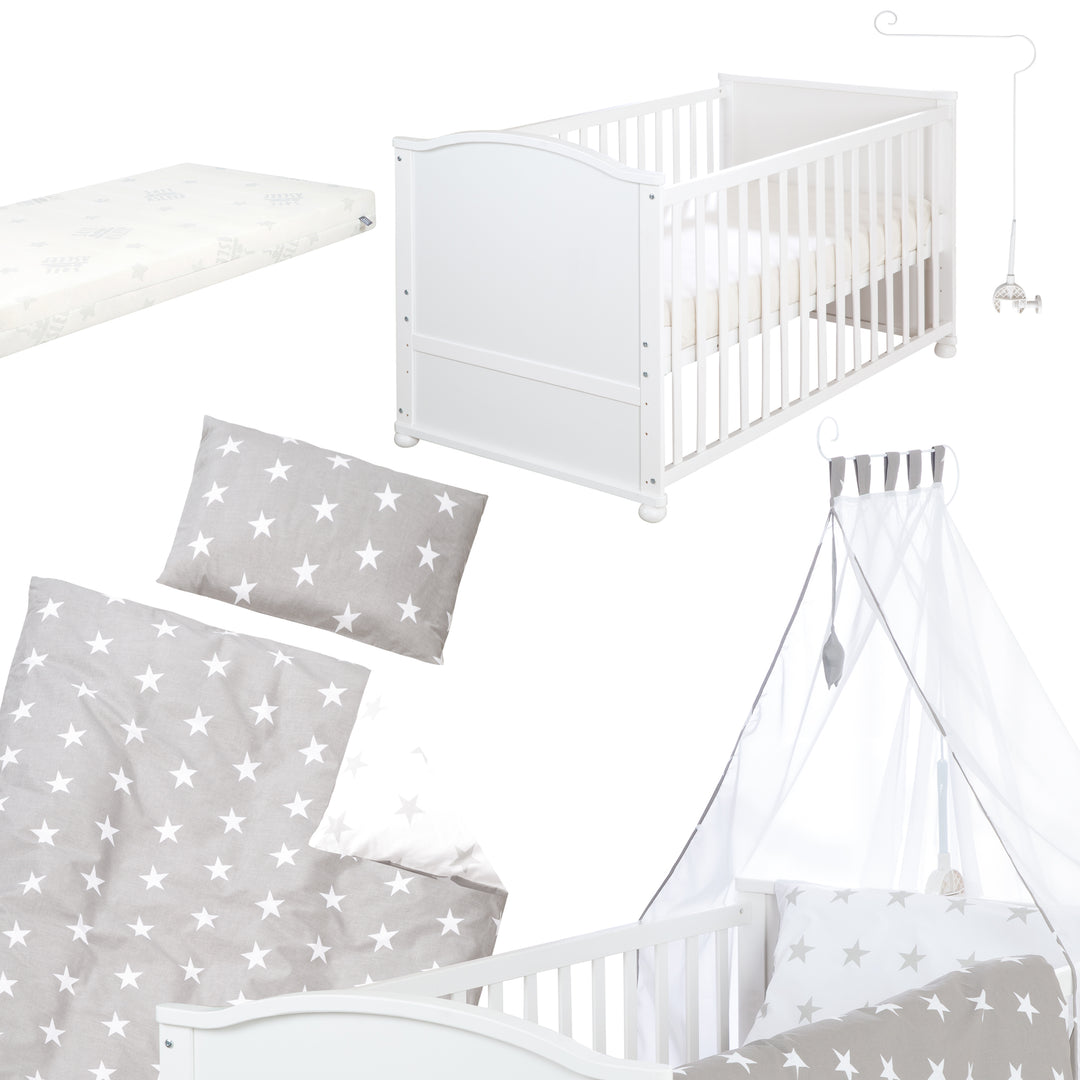 Complete Bed Set 'Little Stars', 70 x 140 cm, Convertible, incl. Bedding, Canopy, Nest Bumper & Mattress – Cutout (4/22)