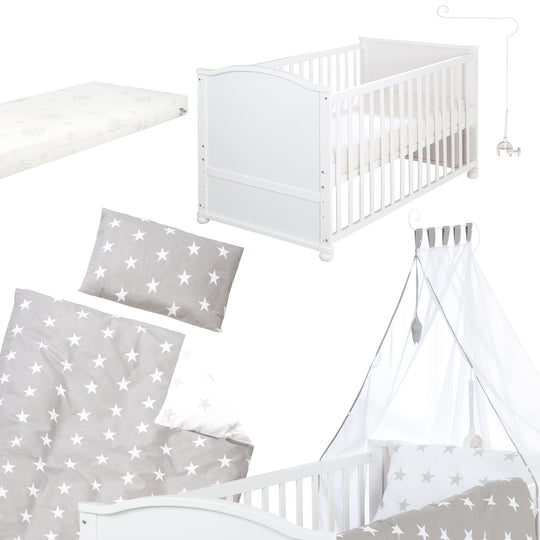 Complete Bed Set 'Little Stars', 70 x 140 cm, Convertible, incl. Bedding, Canopy, Nest Bumper & Mattress – Cutout (4/22)