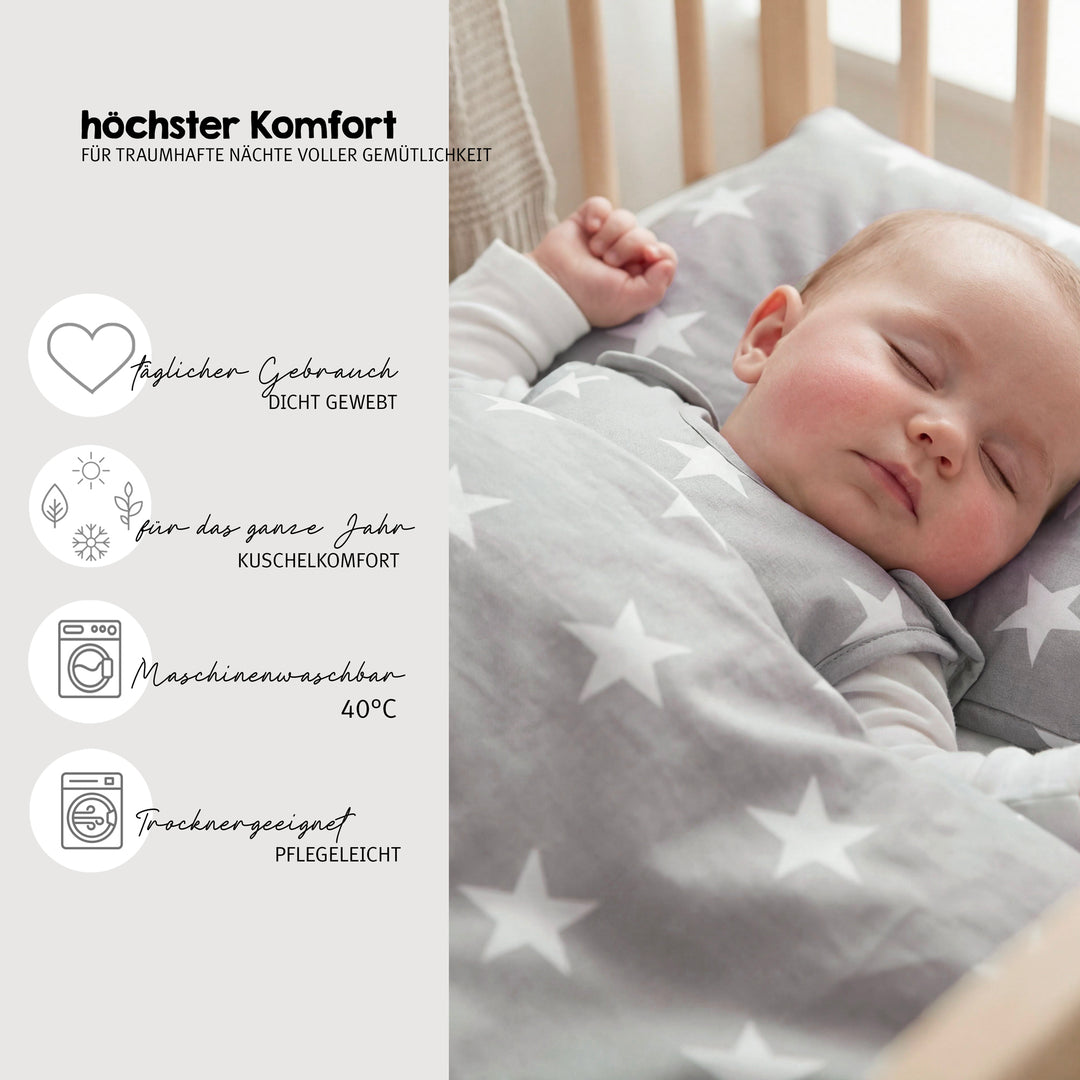 Complete Bed Set 'Little Stars', 70 x 140 cm, Convertible, incl. Bedding, Canopy, Nest Bumper & Mattress – Infographic (21/22)