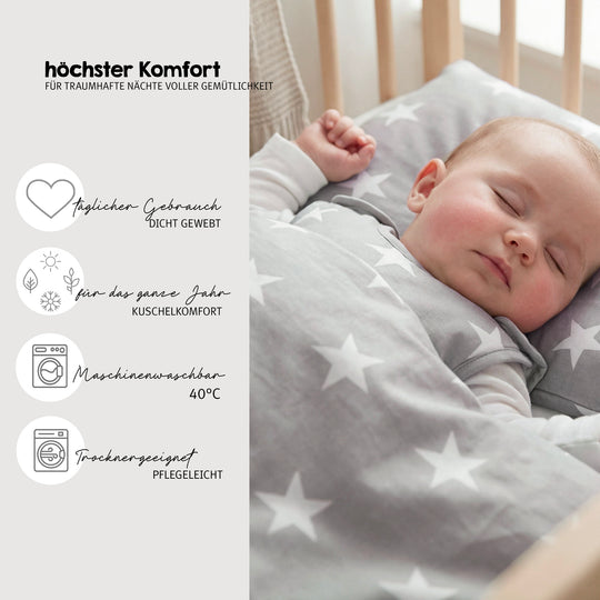 Complete Bed Set 'Little Stars', 70 x 140 cm, Convertible, incl. Bedding, Canopy, Nest Bumper & Mattress – Infographic (21/22)