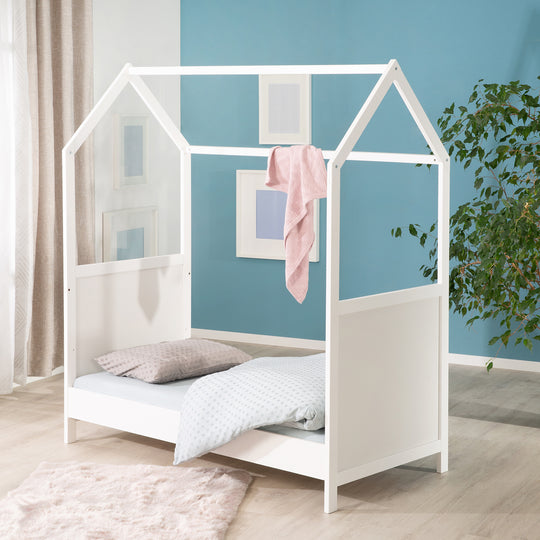 Hausbett 70 x 140 cm, FSC zertifiziert, Kombi-Kinderbett, weiß, 3-fach verstellbar, umbaubar – Milieubild (5/11)