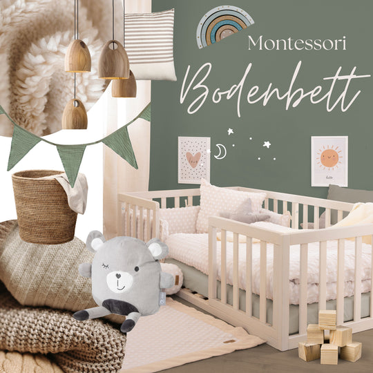 Montessori lit au sol 70 x 140 incl. sommier à lattes & barrière anti-chute - Stone washed – Photo d'atmosphère (9/9)