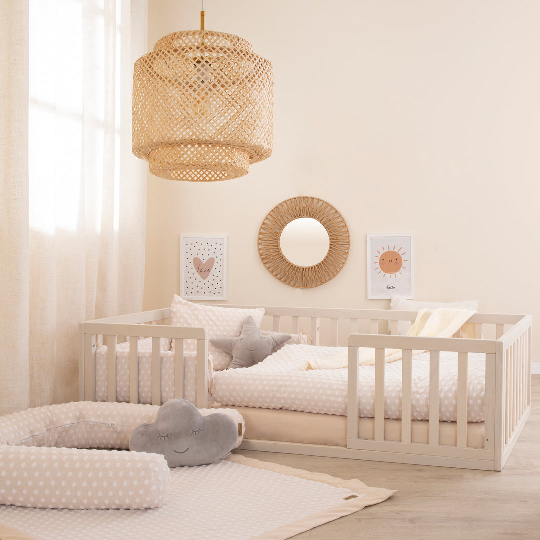 Montessori lit au sol 70 x 140 incl. sommier à lattes & barrière anti-chute - Stone washed – Photo d'ambiance (2/9)