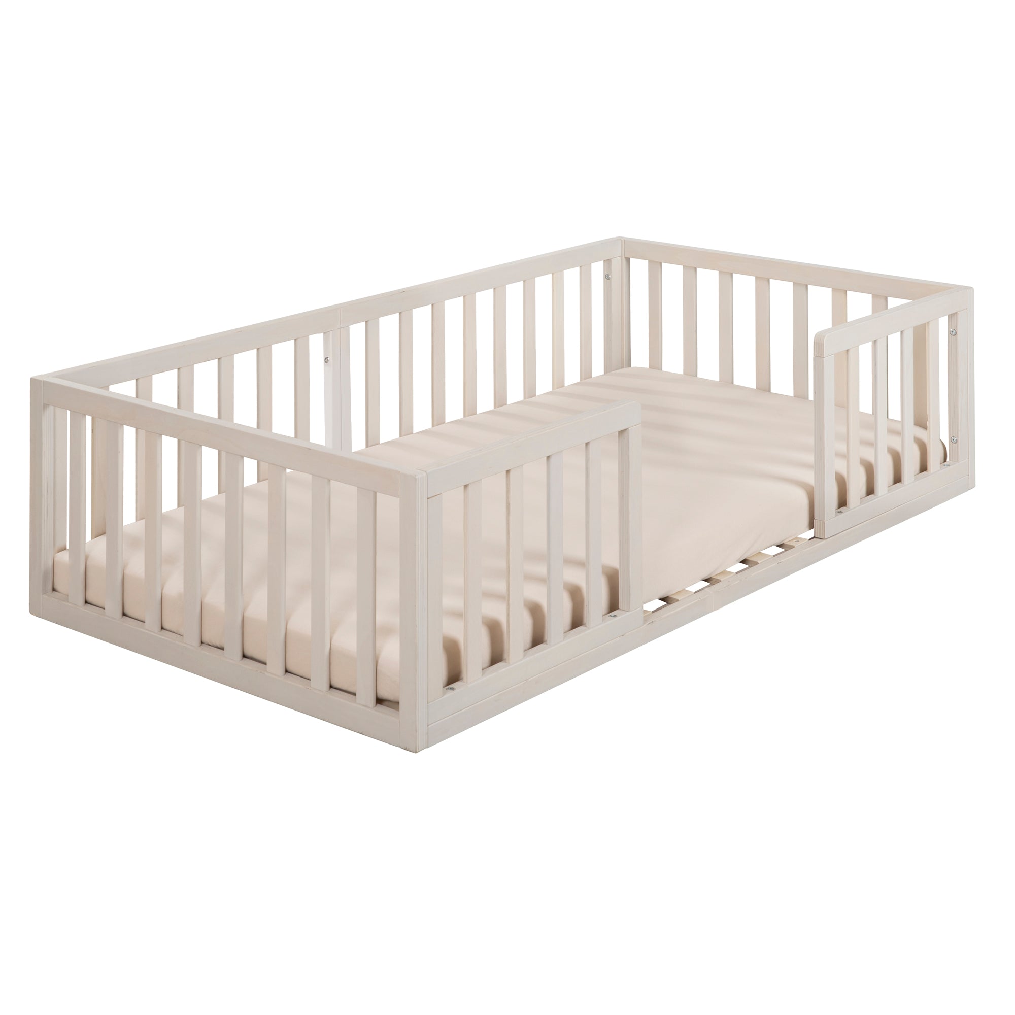 Montessori Floor Bed 70 x 140 incl. Slatted Frame & Fall-Out Guard - Stone Washed – Cutout (1/9)
