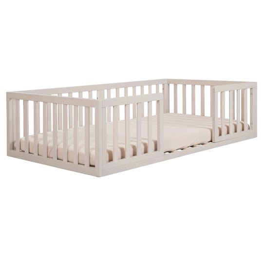 Montessori lit au sol 70 x 140 incl. sommier à lattes & barrière anti-chute - Stone washed – Détourage (4/9)