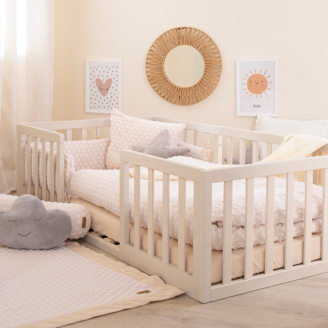 Montessori lit au sol 70 x 140 incl. sommier à lattes & barrière anti-chute - Stone washed – Photo d'ambiance (5/9)