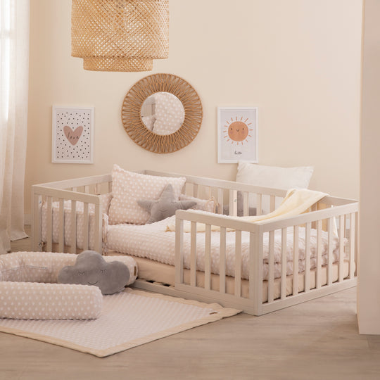 Montessori lit au sol 70 x 140 incl. sommier à lattes & barrière anti-chute - Stone washed – Photo d'ambiance (6/9)