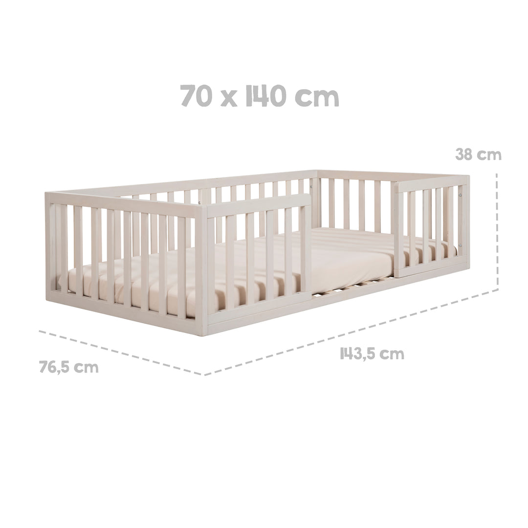 Montessori lit au sol 70 x 140 incl. sommier à lattes & barrière anti-chute - Stone washed – Infographie (7/9)