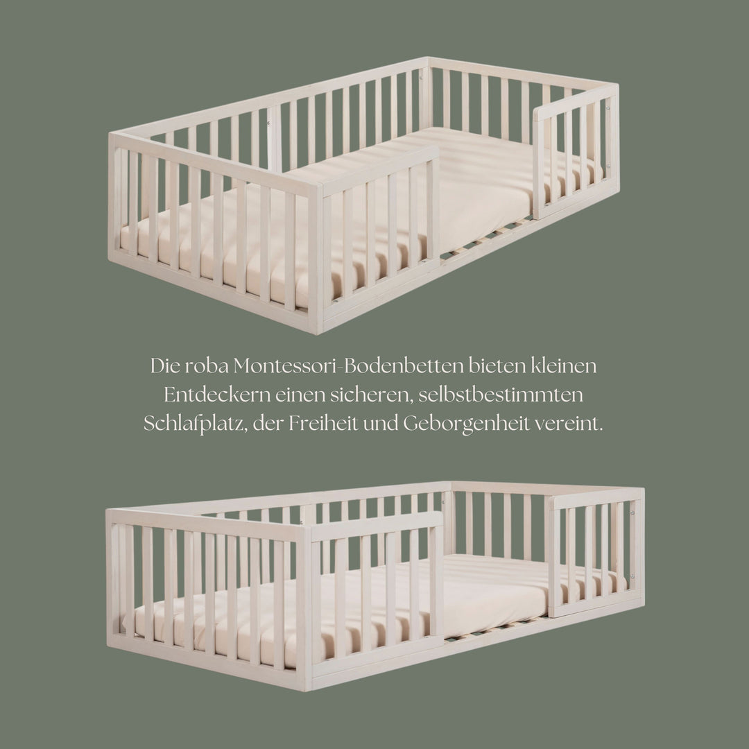 Montessori lit au sol 70 x 140 incl. sommier à lattes & barrière anti-chute - Stone washed – Infographie (8/9)