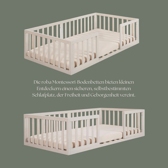 Montessori lit au sol 70 x 140 incl. sommier à lattes & barrière anti-chute - Stone washed – Infographie (8/9)