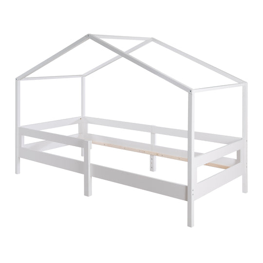 House Bed 90 x 200 cm with Side Rail - Montessori Children's Bed - Wood White – Cutout (2/13)