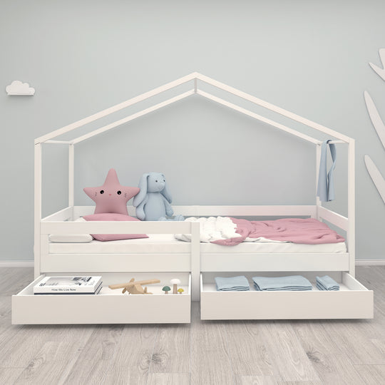 House Bed 90 x 200 cm with Side Rail - Montessori Children's Bed - Wood White – Lifestyle Image (10/13)