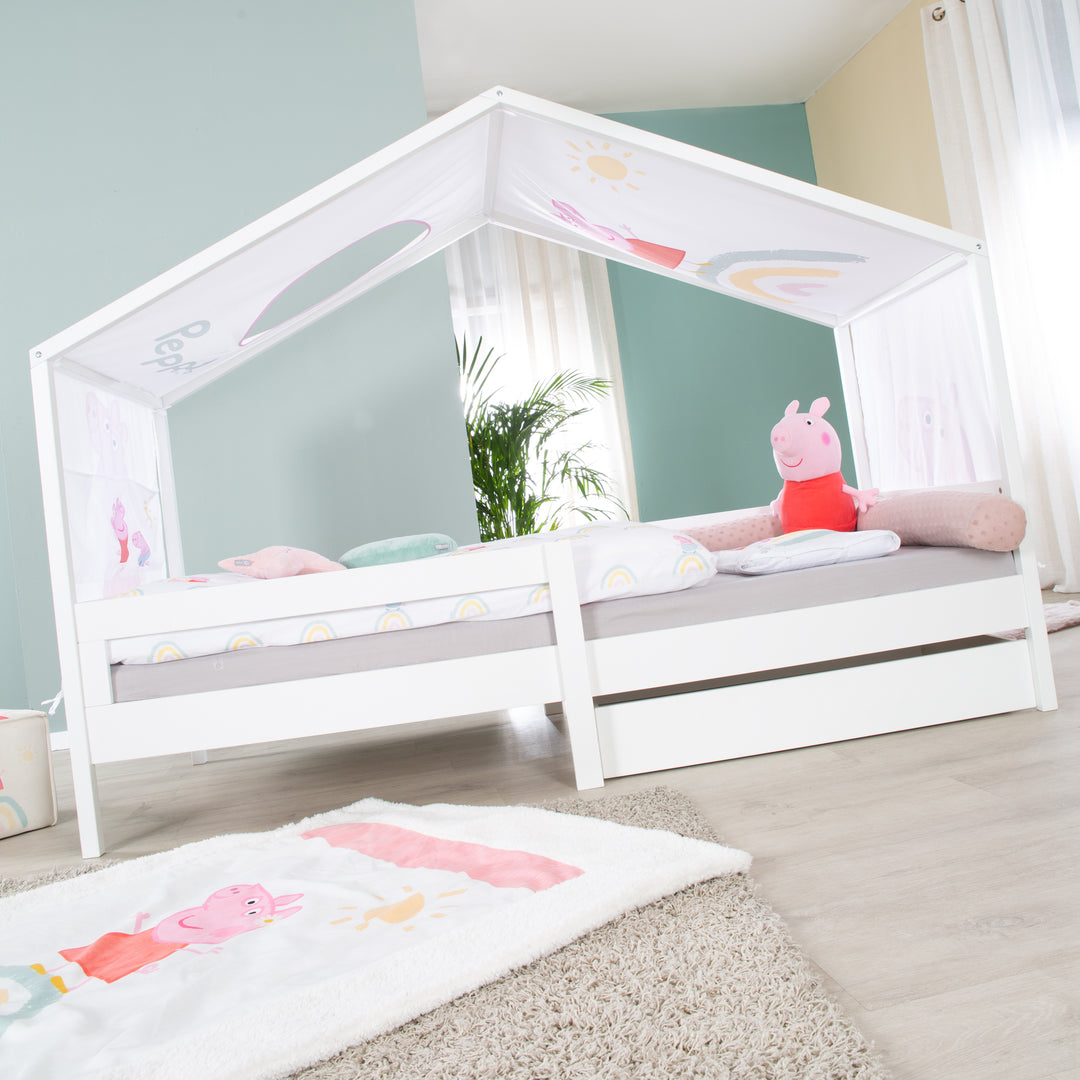 House Bed 90 x 200 cm with Side Rail - Montessori Children's Bed - Wood White – Lifestyle Image (5/13)