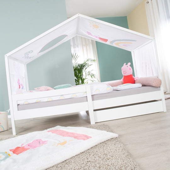 House Bed 90 x 200 cm with Side Rail - Montessori Children's Bed - Wood White – Lifestyle Image (5/13)