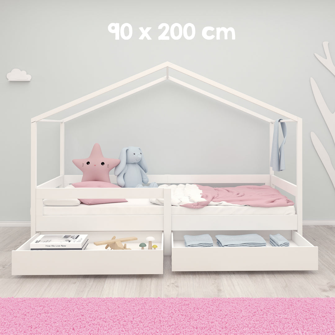 House Bed 90 x 200 cm with Side Rail - Montessori Children's Bed - Wood White – Infographic (7/13)