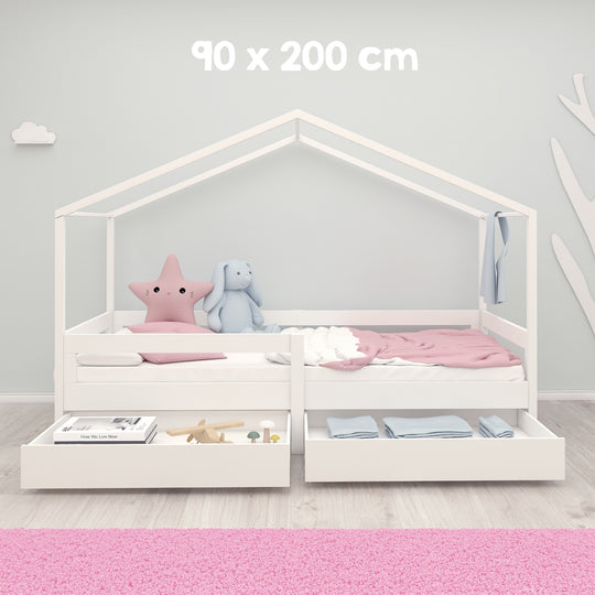 House Bed 90 x 200 cm with Side Rail - Montessori Children's Bed - Wood White – Infographic (7/13)