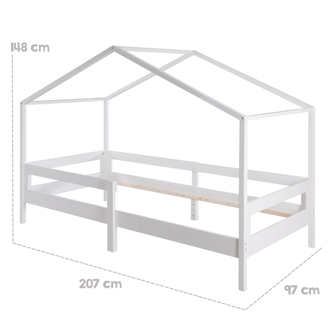 House Bed 90 x 200 cm with Side Rail - Montessori Children's Bed - Wood White – Infographic (4/13)