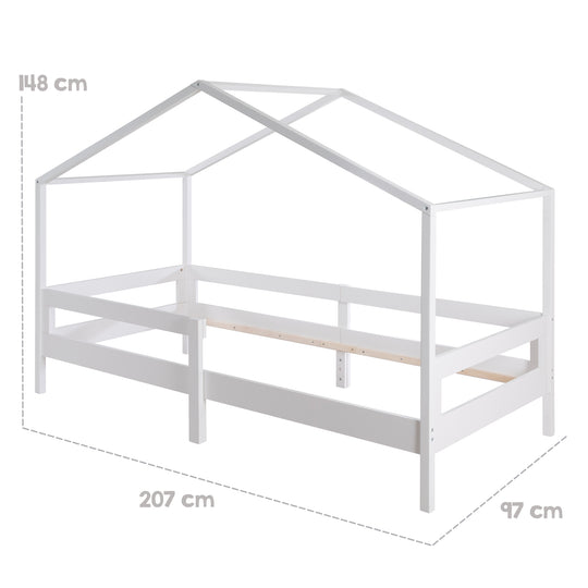 House Bed 90 x 200 cm with Side Rail - Montessori Children's Bed - Wood White – Infographic (4/13)