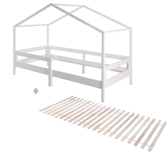 House Bed 90 x 200 cm with Side Rail - Montessori Children's Bed - Wood White – Cutout (11/13)