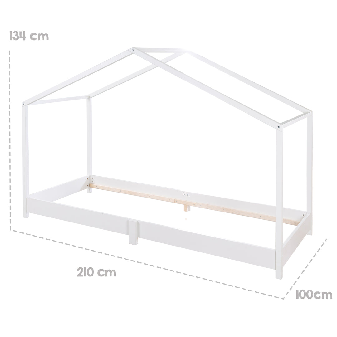 Letto a casetta 90 x 200 cm - Letto a terra per bambini secondo il principio montessori - Legno bianco – Infografica (4/11)