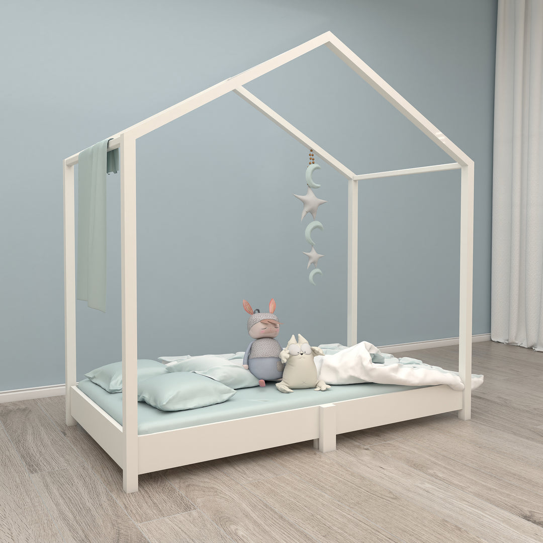 House Bed 70 x 140 cm - Floor Bed According to the Montessori Principle - Wood White – Lifestyle Image (9/13)